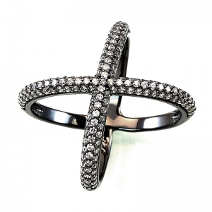 Anillo cruz pavee, rodio negro