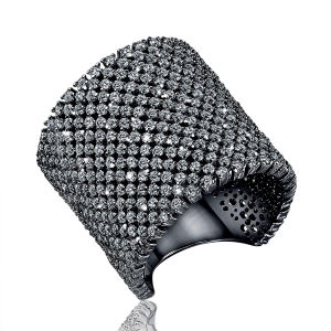 Anillo panal, rodio negro con piedras