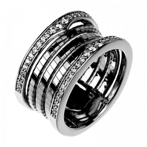Anillo linea premium, rodio negro, 3 tiras de hilo retorcido con bordes de piedras
