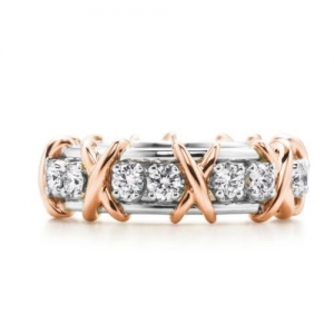 Anillo sin fin blanco con cruces rosadas