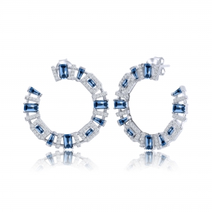 PAR AROS RENDONDOS CON AZUL RODIO BLANCO