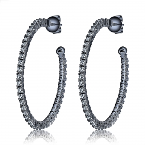 PAR AROS ARGOLLA LINEA PREMIUM ,RODIO NEGRO, DIAMETRO 4 CMS