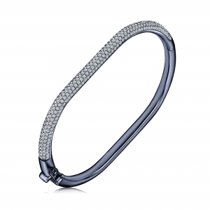 Pulsera esclava avellana redondeada, pavee por arriba, rodio negro