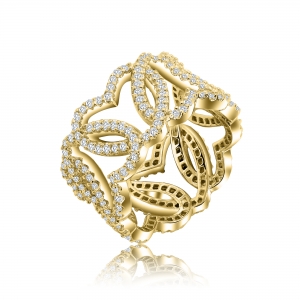 Anillo corazones, calado, amarillo, sin fin