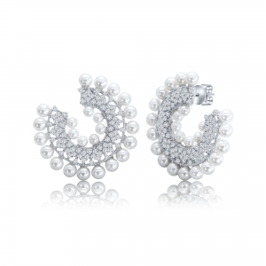 Par aros circulo con piedras y perlas. Diametro: 3 cm