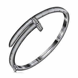 Esclava clavo, rodio negro con piedras blancas