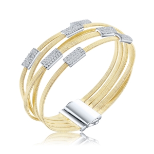 Esclava ancha, amarilla, 5 tiras con apliques rectangulares pavee y cierre