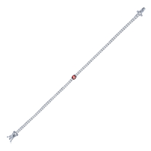 Pulsera tenis con una piedra mas grande en el centro fucsia