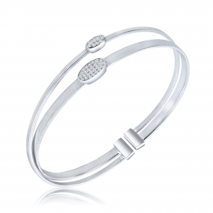 Pulsera doble, hilos, con dos apliques ovalados pavee, abierta