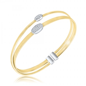 Pulsera doble, hilos, con dos apliques ovalados pavee, amarilla, abierta