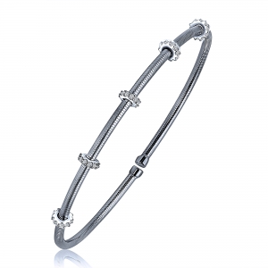 Pulsera hilos, con 5 apliques con piedras, rodio negro