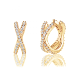 PAR AROS HOOP PREMIUM CRUZADOS CON CUBIC BA&Ntilde;O AMARILLO