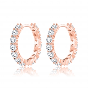 PAR AROS ARGOLLA 15 MM DOBLE VUELTA PIEDRA PREMIUM CON BA&Ntilde;O ROSADO