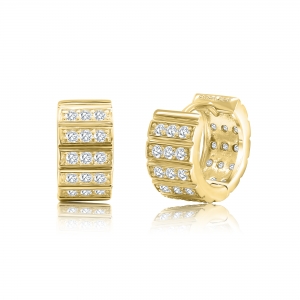 PAR AROS PREMIUM ARGOLLA LINEAS PAVEE DORADOS 12 MM