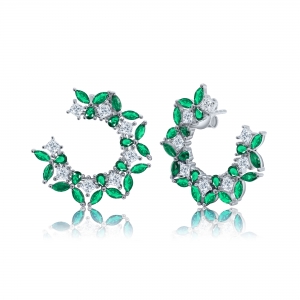 PAR AROS PREMIUM CIRCULAR NAVETTE CON VERDE 25 MM DIAMETRO RODINADOS