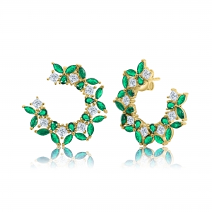 PAR AROS PREMIUM CIRCULAR NAVETTE CON VERDE 25 MM DIAMETRO AMARILLOS