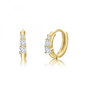 PAR AROS ARGOLLITA PREMIUM 12 MM 3 PIEDRAS MENOR A MAYOR DORADAS