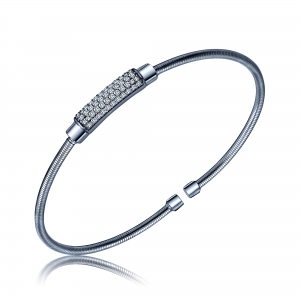 PULSERA ESCLAVA PREMIUM CON BARRITA PAVEE ENCAMISADA RODIO NEGRO