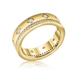 ANILLO PREMIUM CINTA CON FLOR Y CUBIC AMARILLO