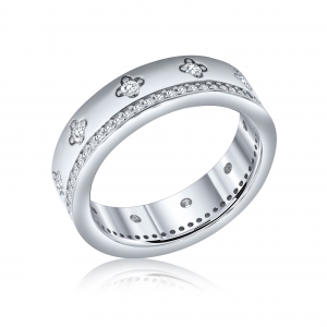 ANILLO PREMIUM CINTA CON FLOR Y CUBIC RODINADO