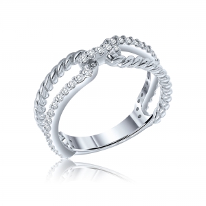 ANILLO PREMIUM DOBLE  HILO RETORCIDO CON CUBIC RODINADO