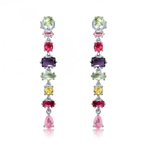 PAR AROS PREMIUM LARGOS PIEDRAS DISTINTAS COLORES DISTINTOS RODINADOS