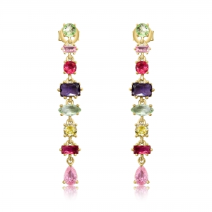 PAR AROS PREMIUM LARGOS PIEDRAS DISTINTAS COLORES DISTINTOS AMARILLAS