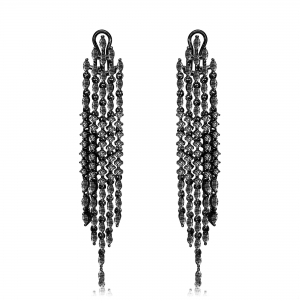 Par aros linea premium, largos, rodio negro, ovalos con piedras