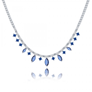 COLLAR PREMIUM CON NAVETTES AZULES RODINADO