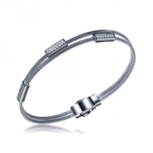 Esclava 2 tiras cruzadas con apliques rectangulares pavee y cierre, rodio negro