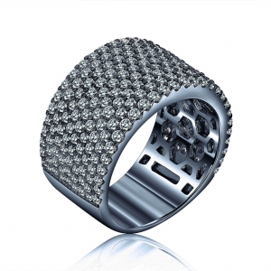 Anillo linea premium, ancho, pavee, rodio negro