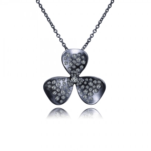 Conjunto trebol satinado linea premium rodio negro