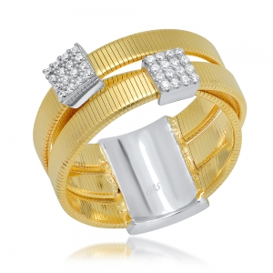 ANILLO CRUZADO CON DOS APLIQUES CUADRADOS CUBIC PAVEE