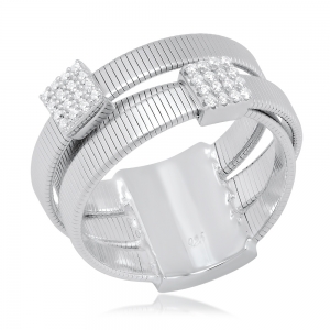 ANILLO PREMIUM CRUZADO CON DOS APLIQUES CUBIC RODINADO