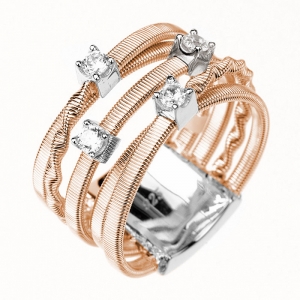 Anillo hilos y piedras rosado