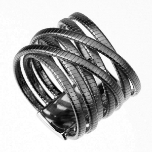 Anillo 7 tiras hilo retorcido, cruzadas, rodio negro