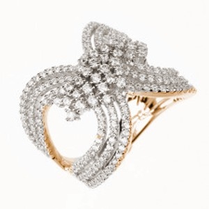 Anillo linea premium, abierto, pavee, rosado con rodio blanco