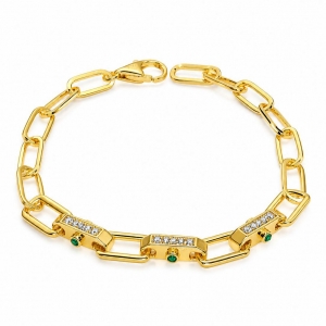 Pulsera Link1945 Huggie Dorada con verde