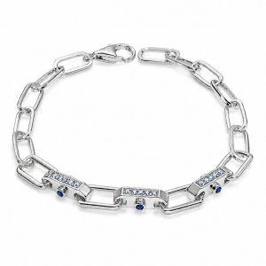 Pulsera Link1945 Huggie Plateada con Azul