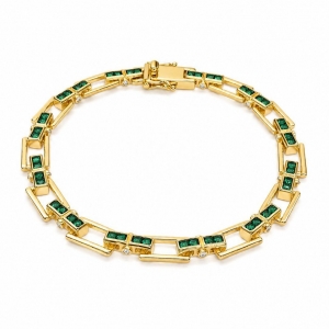 Pulsera Link1945 Rectangular Dorada con Verde