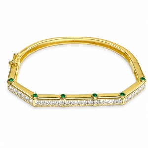 Pulsera Esclava Link1945 Octogonal Dorada con Verde