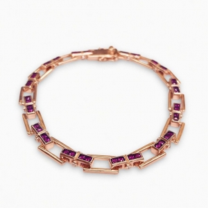 Pulsera Link1945 Rectangular Rosada con Rojo