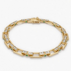 Pulsera Link1945 Rectangular Dorada con blanco