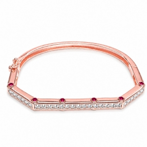 Pulsera Esclava Link1945 Octogonal Rosada con Rojo