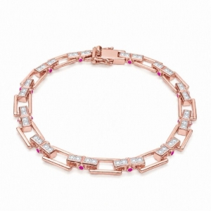 Pulsera Link1945 Rectangular Rosada con blanco