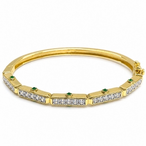 Pulsera Esclava Link1945 Octogonal con surco Dorada con Verde