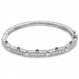 Pulsera Esclava Link1945 Octogonal con surco Plateada con Azul