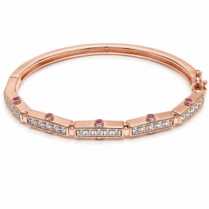 Pulsera Esclava Link1945 Octogonal con surco Rosada con Rojo