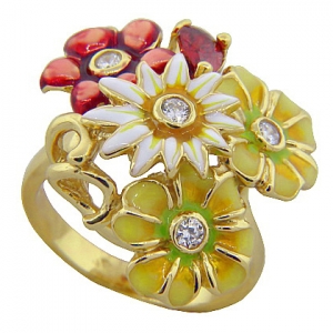 anillo cuatro flores amarillo
