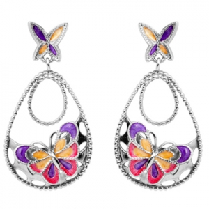 Par aros, colgantes, calados, ovalados, mariposa, esmalte